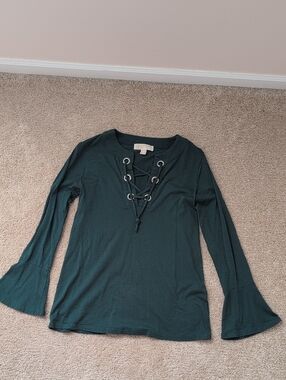 Michael Kors Deep Teal Lace-Up Bell Sleeve Top